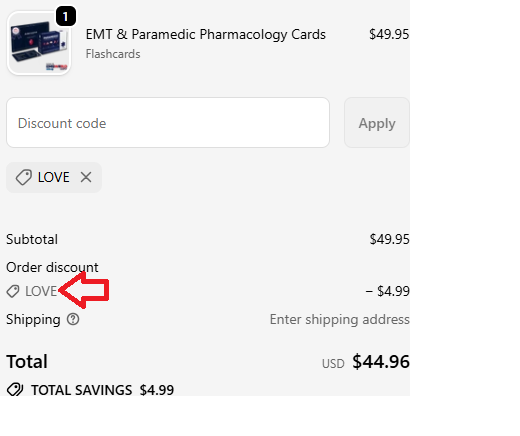 Coupon verification screenshot on Paramedic Flash