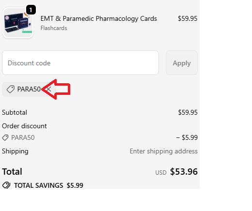 Coupon verification screenshot on Paramedic Flash