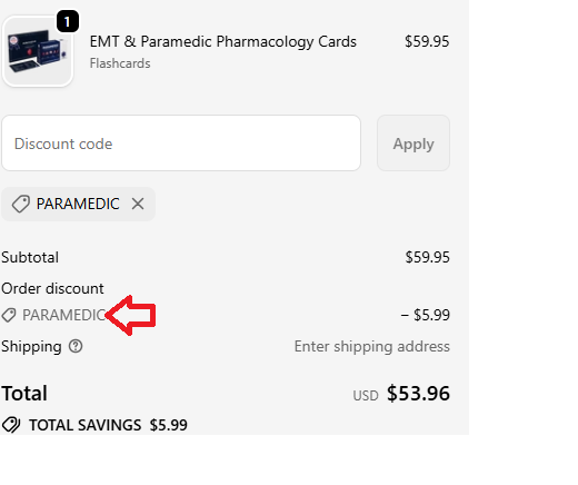 Coupon verification screenshot on Paramedic Flash
