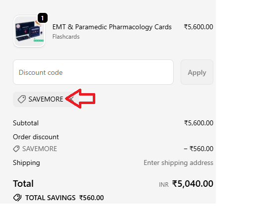 Coupon verification screenshot on Paramedic Flash