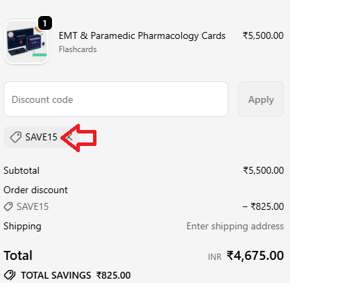 Coupon verification screenshot on Paramedic Flash