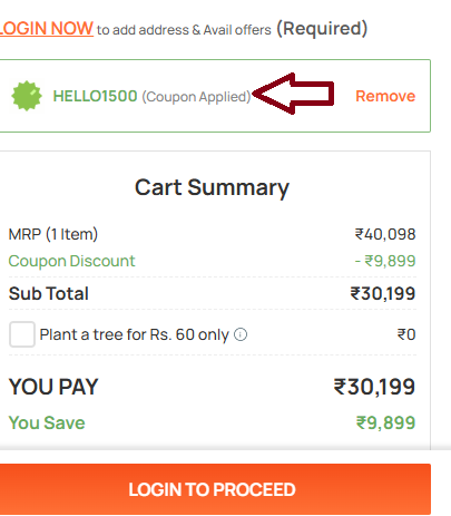 Coupon verification screenshot on Pepperfry