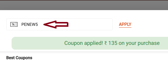 Coupon verification screenshot on Peter England