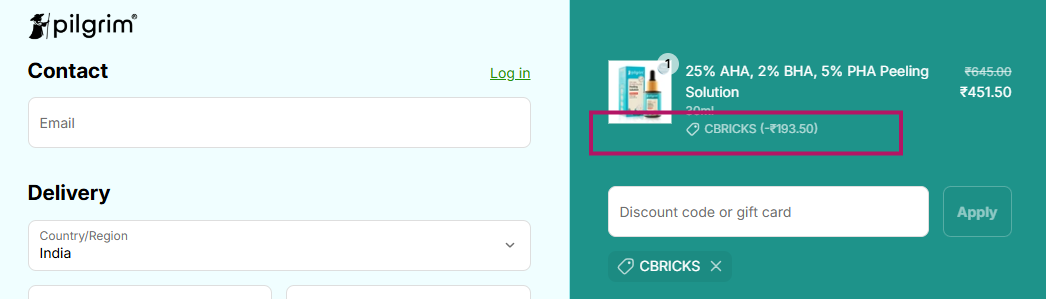 Coupon verification screenshot on Pilgrim