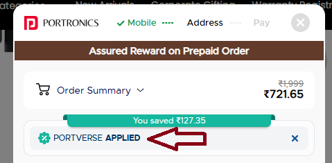 Coupon verification screenshot on Portronics