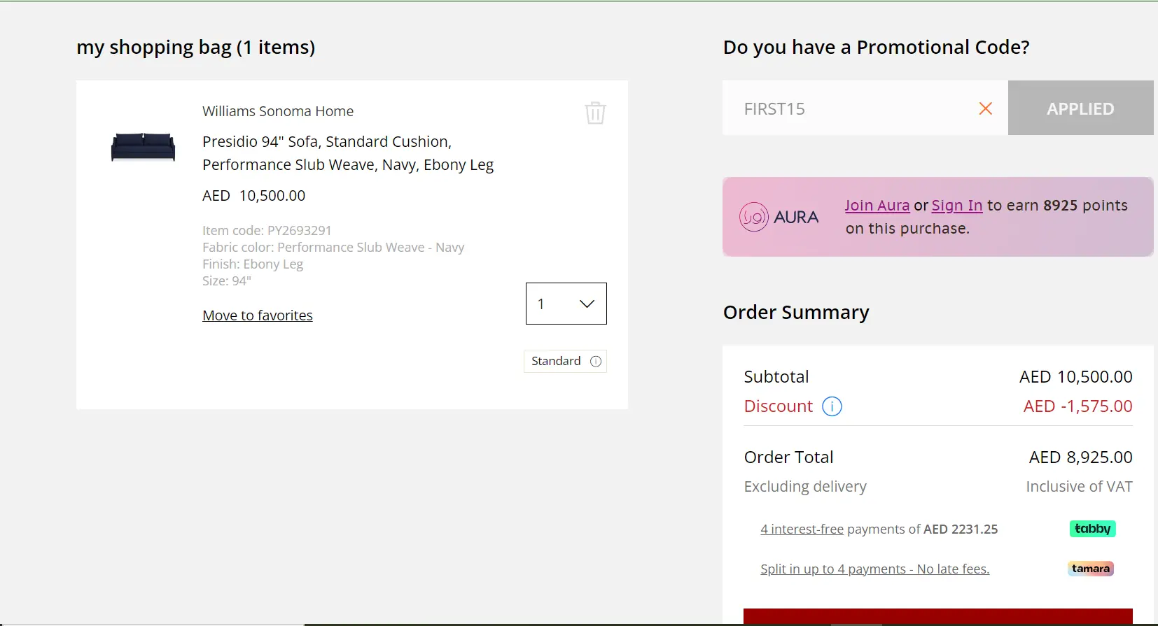 Coupon verification screenshot on Pottery Barn