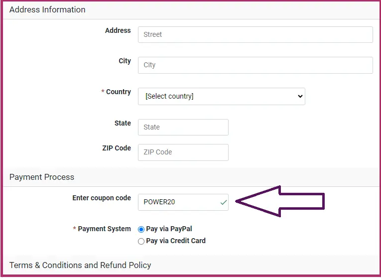 Screenshot of tested coupon for Poweradspy