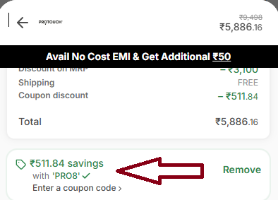 Coupon verification screenshot on Protouch