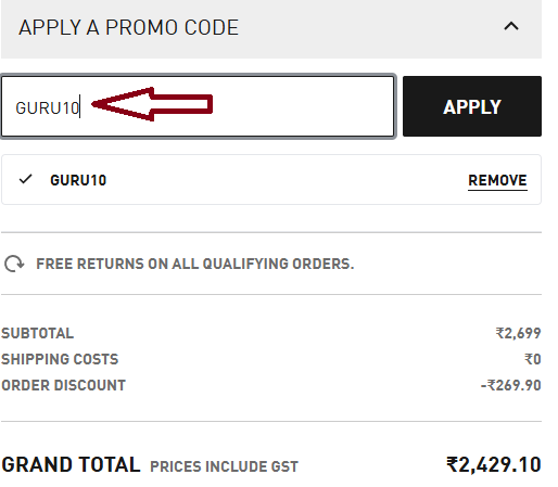 Coupon verification screenshot on Puma