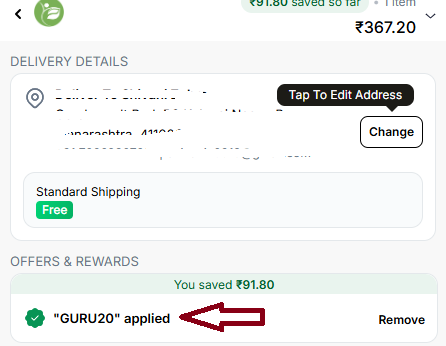 Coupon verification screenshot on Pure Nutrition