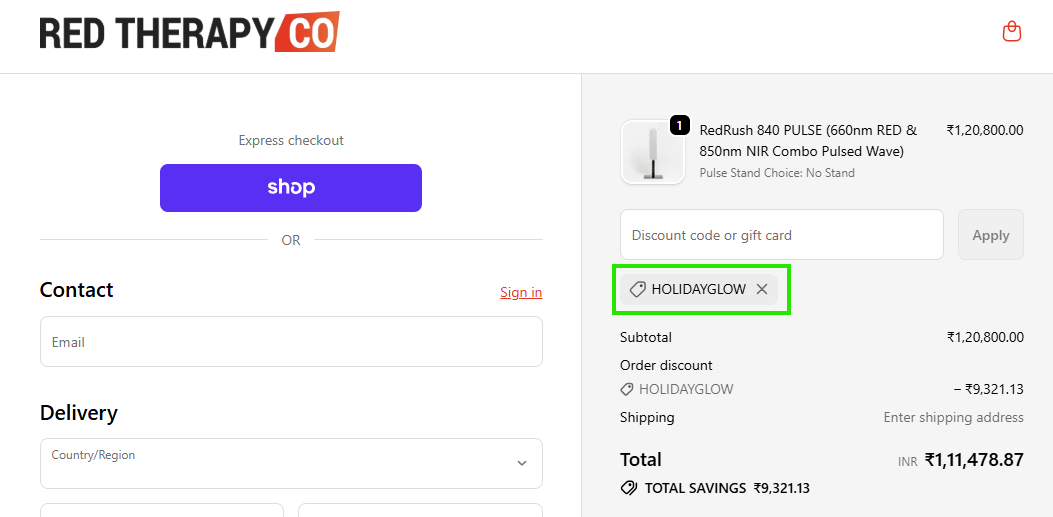 Coupon verification screenshot on Red Therapy