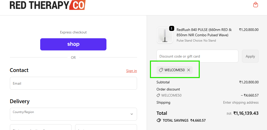Coupon verification screenshot on Red Therapy