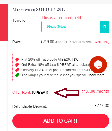 Coupon verification screenshot on Rentickle