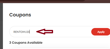 Coupon verification screenshot on Rentomojo