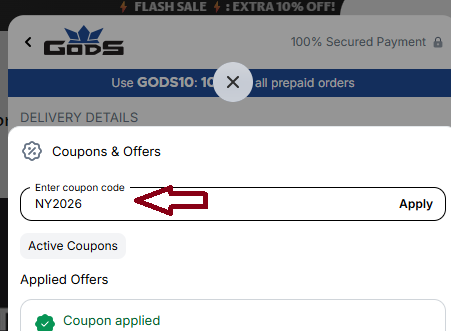 Screenshot of tested coupon for RoadGods