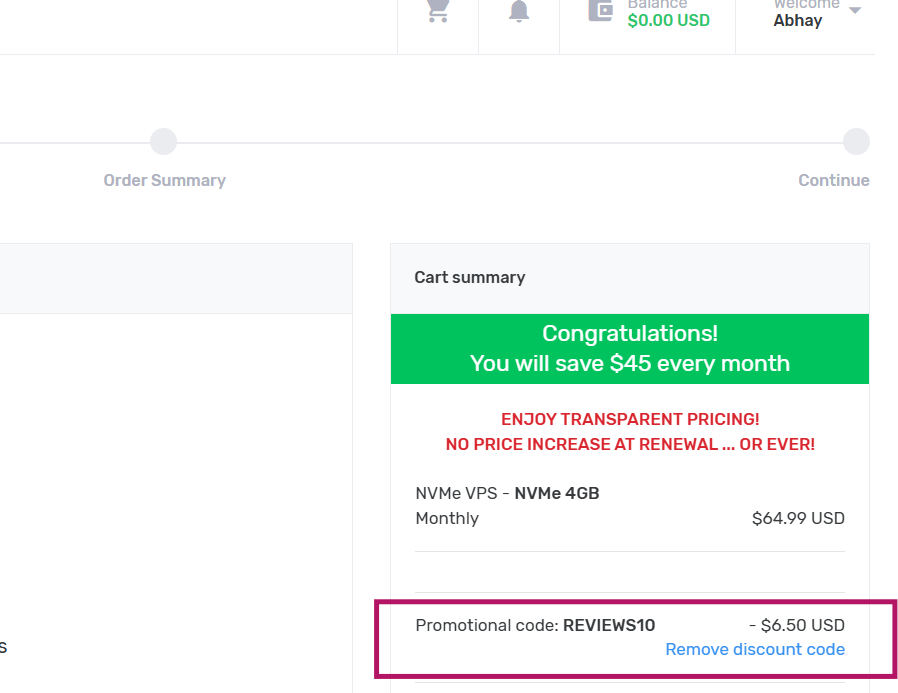 Coupon verification screenshot on Rose Hosting