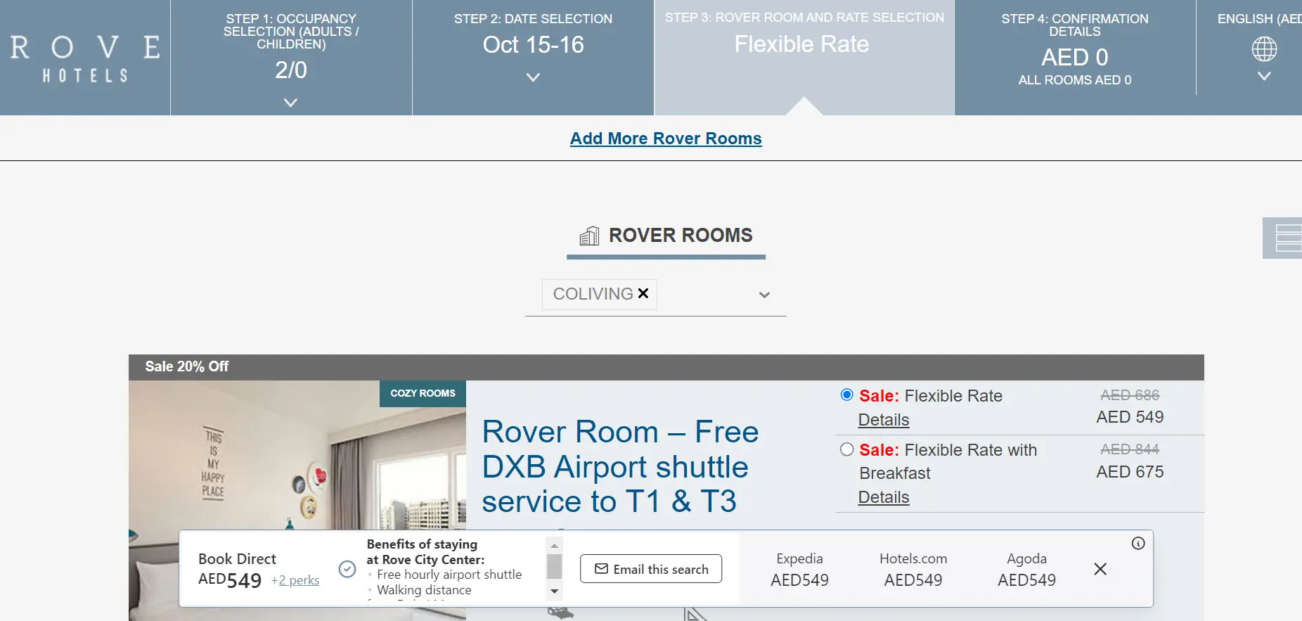Coupon verification screenshot on Rove Hotels