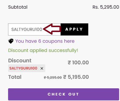Coupon verification screenshot on Salty