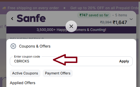 Screenshot of tested coupon for Sanfe