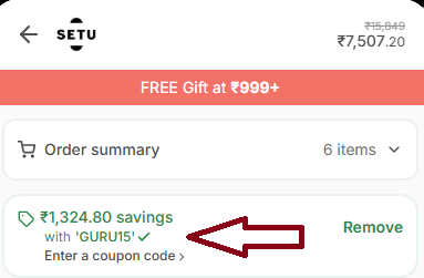Coupon verification screenshot on Setu