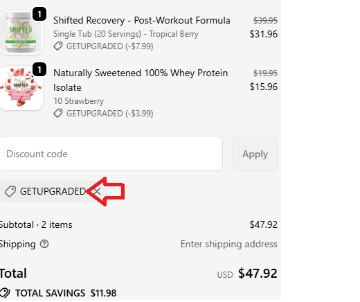 Coupon verification screenshot on Shifted