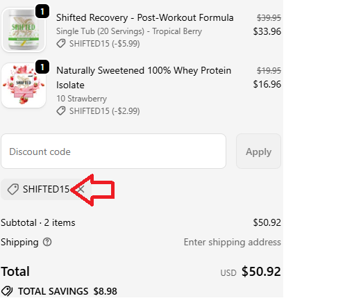 Coupon verification screenshot on Shifted