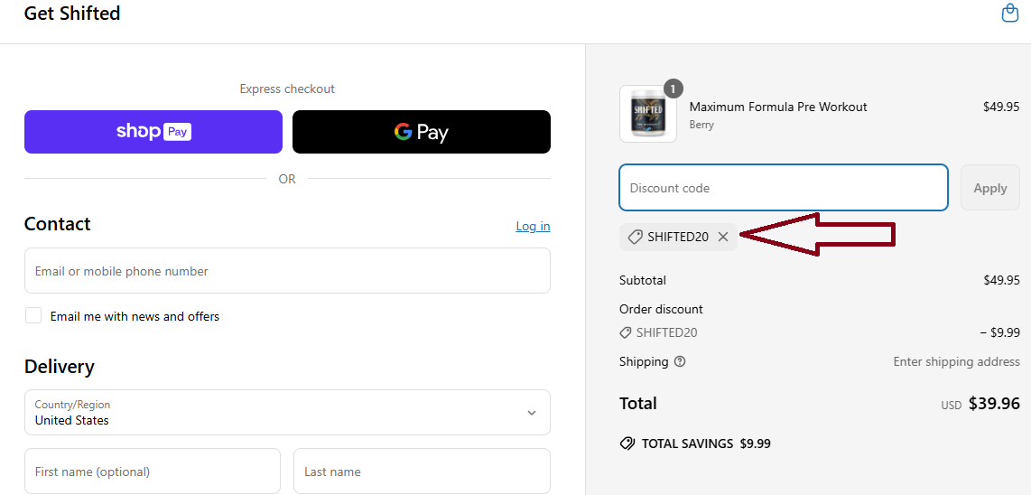 Coupon verification screenshot on Shifted