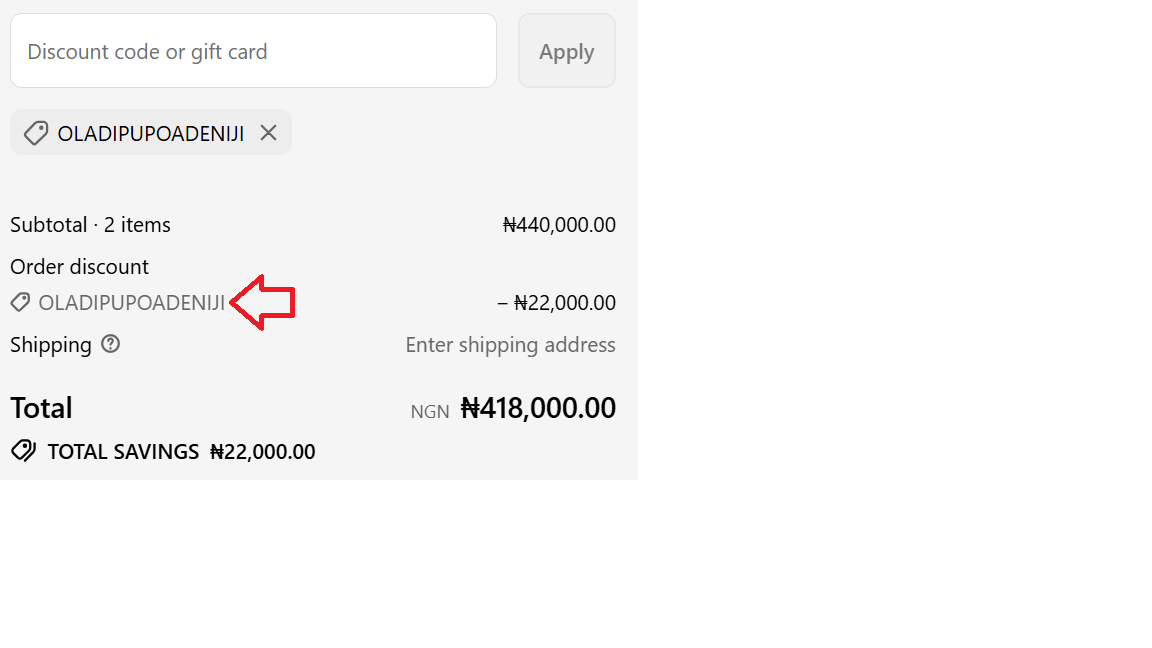 Coupon verification screenshot on Shopinverse