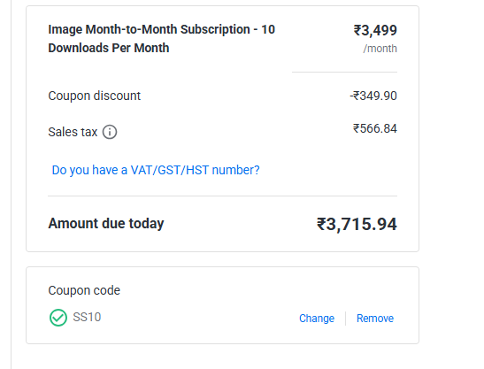 Coupon verification screenshot on Shutterstock