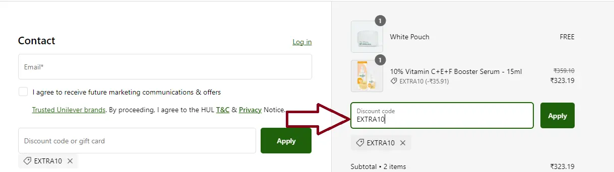 Coupon verification screenshot on Simple Skincare