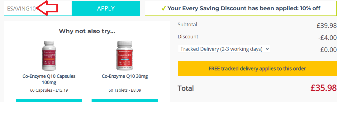 Screenshot of tested coupon for Simply Supplements
