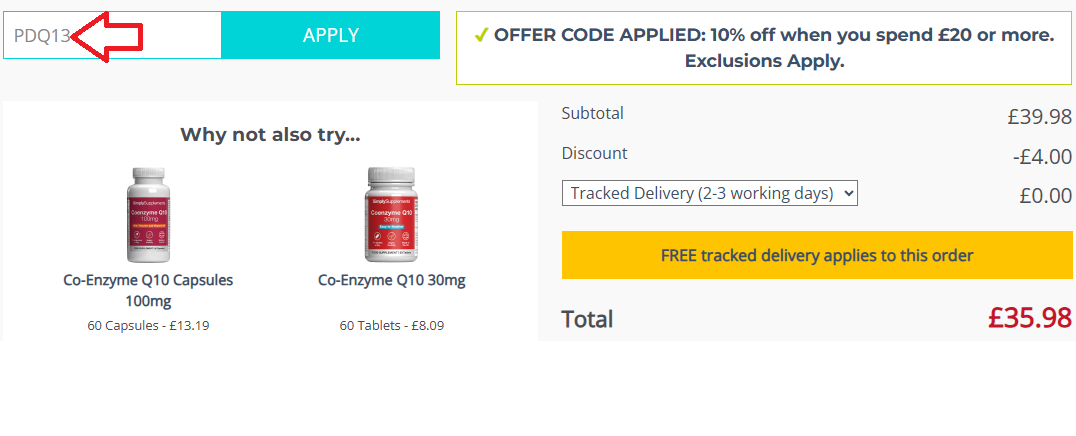 Screenshot of tested coupon for Simply Supplements