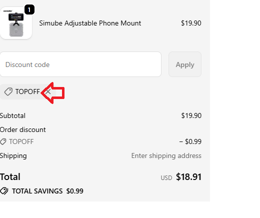 Screenshot of tested coupon for Simube