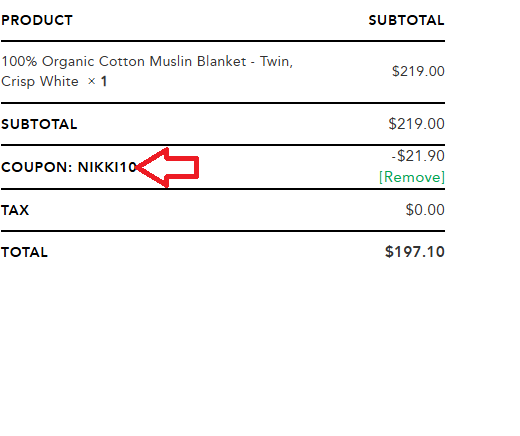 Coupon verification screenshot on SleepAndBeyond