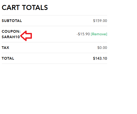 Coupon verification screenshot on SleepAndBeyond