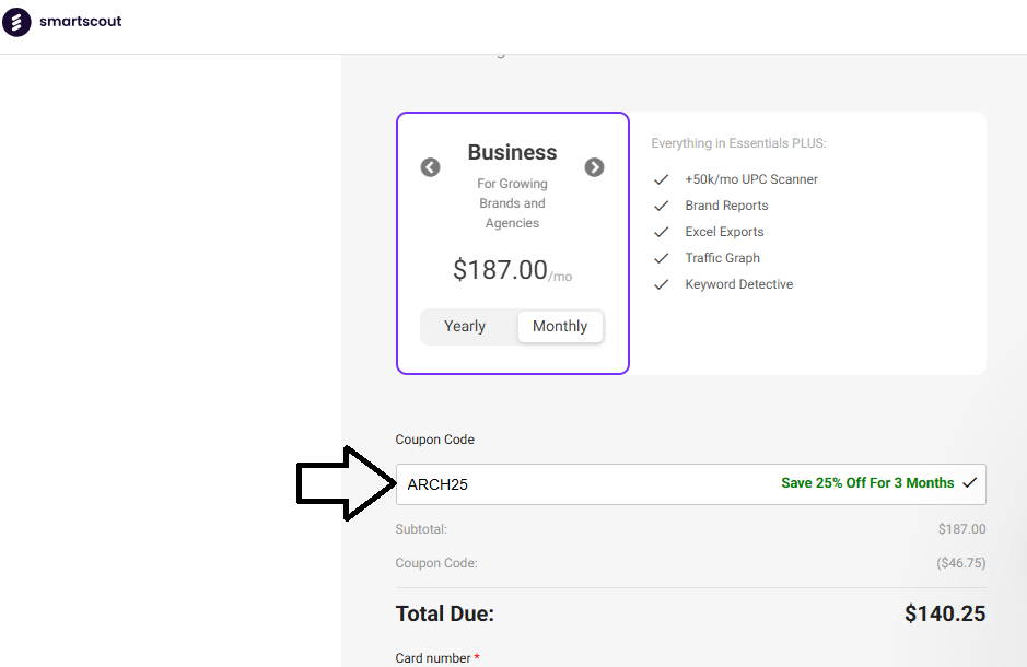 Coupon verification screenshot on SmartScout
