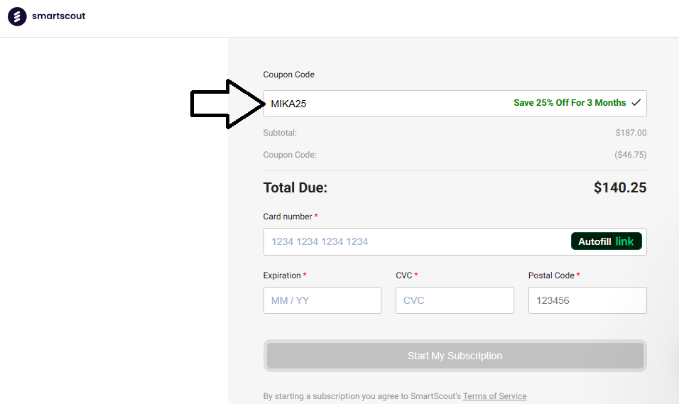 Coupon verification screenshot on SmartScout