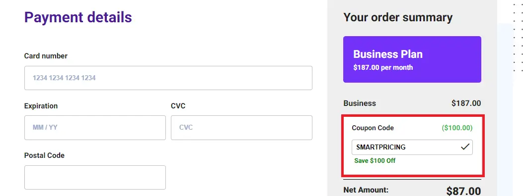 Coupon verification screenshot on SmartScout