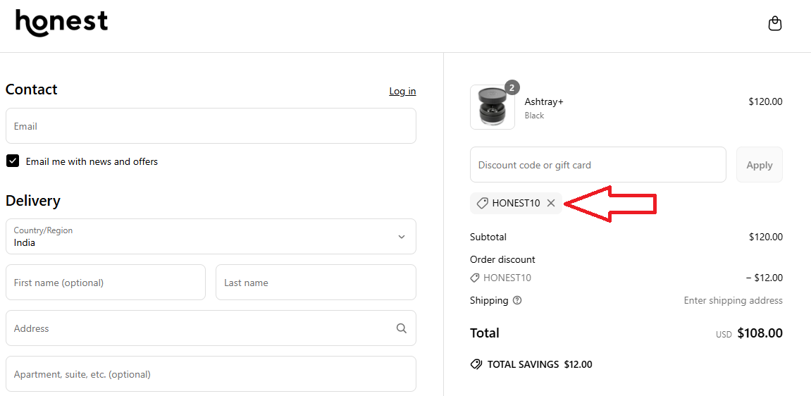 Coupon verification screenshot on Smoke Honest