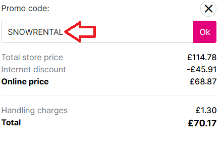 Coupon verification screenshot on Snow Rental