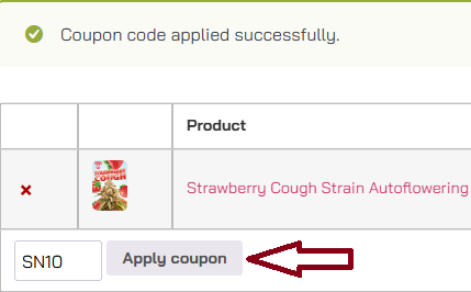 Coupon verification screenshot on Sonoma Seeds
