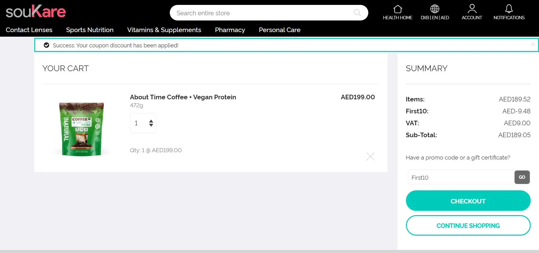 Coupon verification screenshot on SouKare