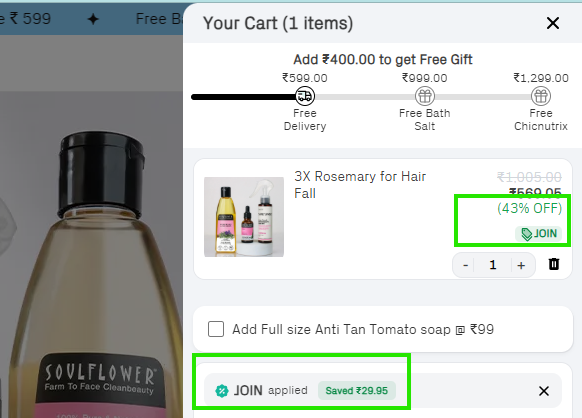 Coupon verification screenshot on Soulflower