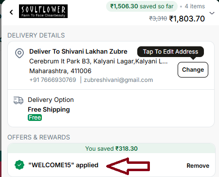 Coupon verification screenshot on Soulflower