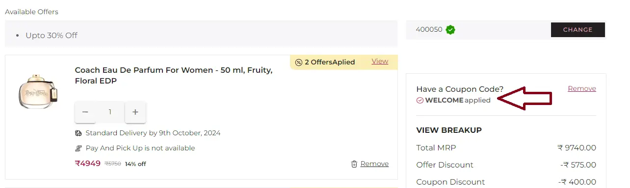 Coupon verification screenshot on SSBeauty