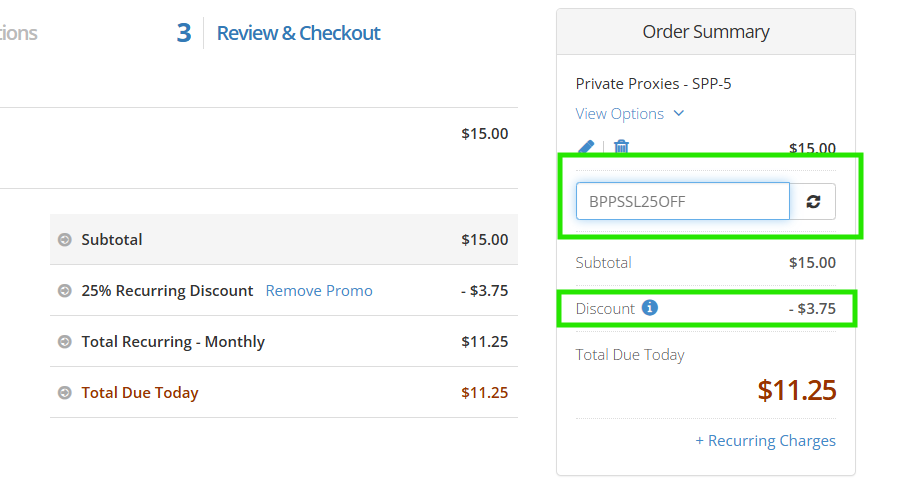 Coupon verification screenshot on SSL Private Proxy