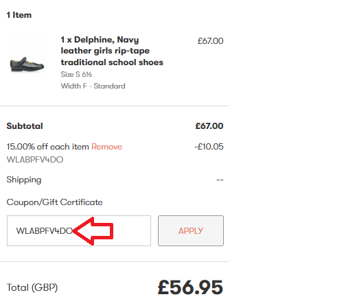 Coupon verification screenshot on Start Rite Shoes