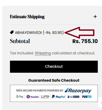 Screenshot of tested coupon for Stealthy