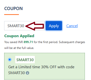 Coupon verification screenshot on Stock Edge