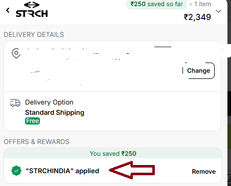 Coupon verification screenshot on STRCH